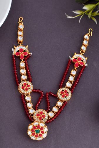Kundan layered borla sheeshphool matha patti
