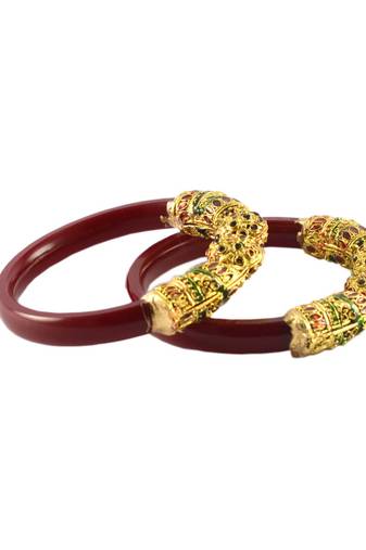 Extra Large Size Brass And Acrylic Bangle Color Maroon