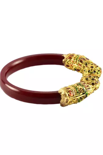 Extra Large Size Brass And Acrylic Bangle Color Maroon