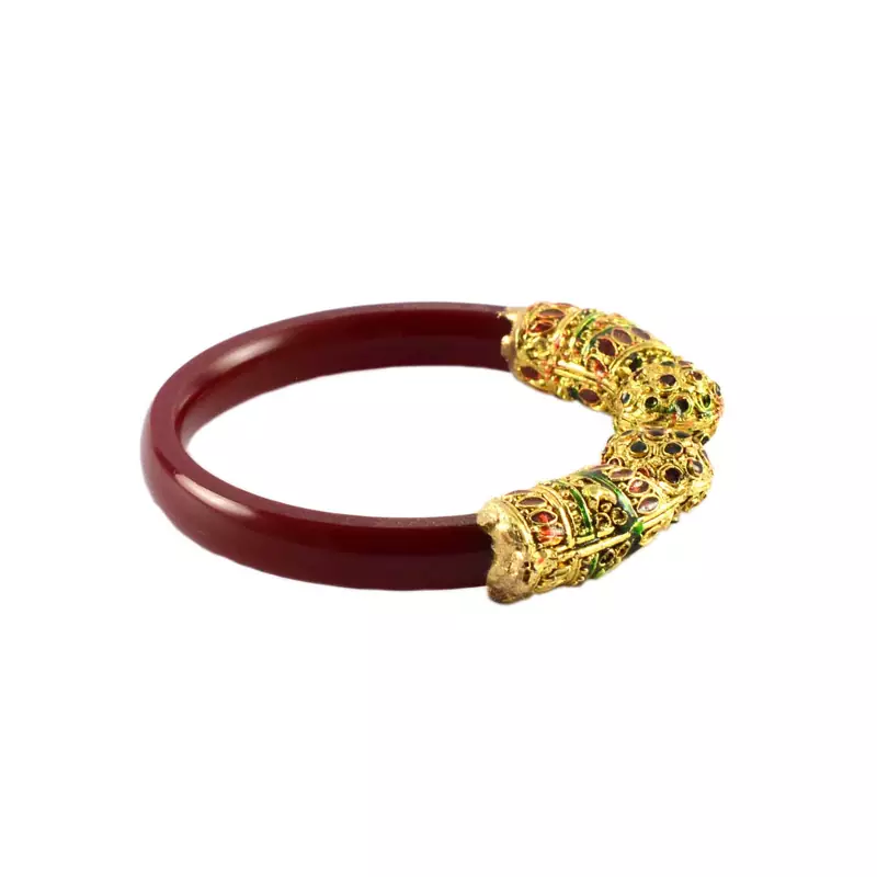 Extra Large Size Brass And Acrylic Bangle Color Maroon