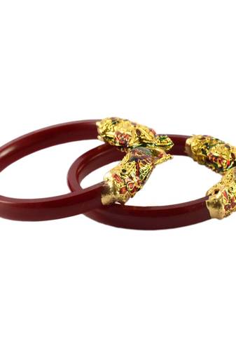 Extra Large Size Brass And Acrylic Bangle Color Maroon