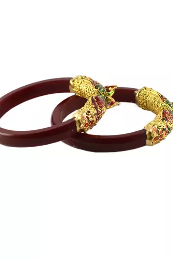 Extra Large Size Brass And Acrylic Bangle Color Maroon
