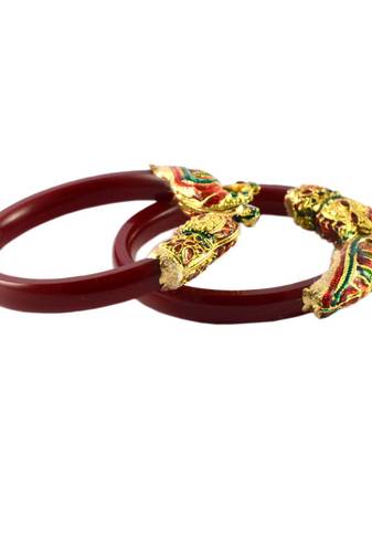 Extra Large Size Brass And Acrylic Bangle Color Maroon