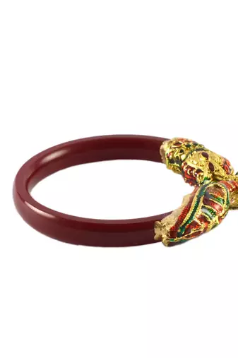 Extra Large Size Brass And Acrylic Bangle Color Maroon