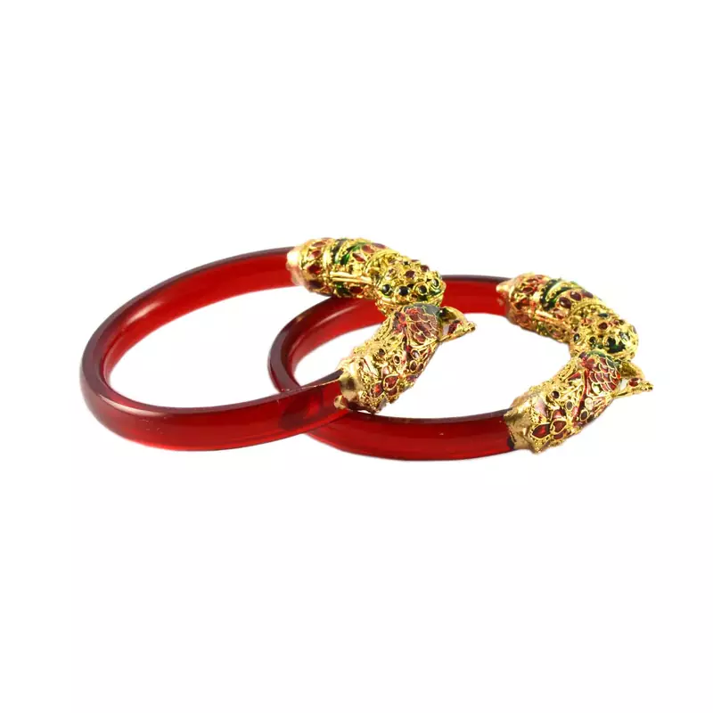 Extra Large Size Brass And Acrylic Bangle Color Red