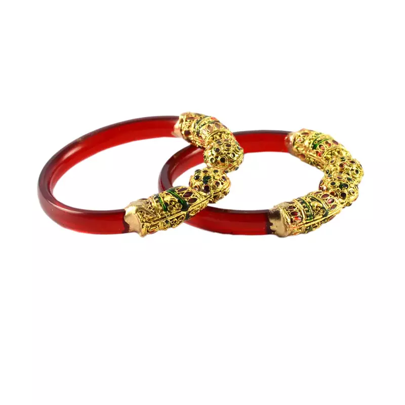 Extra Large Size Brass And Acrylic Bangle Color Red