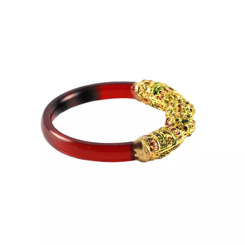 Extra Large Size Brass And Acrylic Bangle Color Red