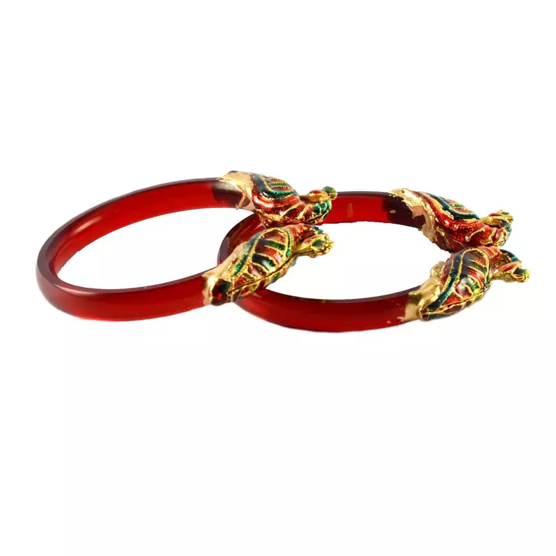 Extra Large Size Brass And Acrylic Bangle Color Red
