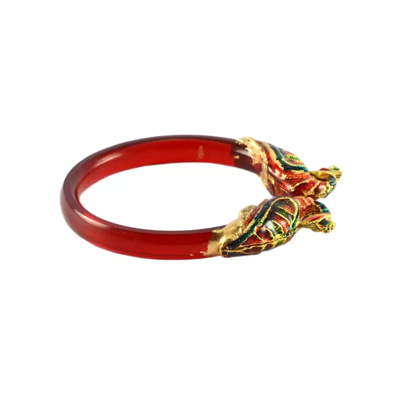 Extra Large Size Brass And Acrylic Bangle Color Red