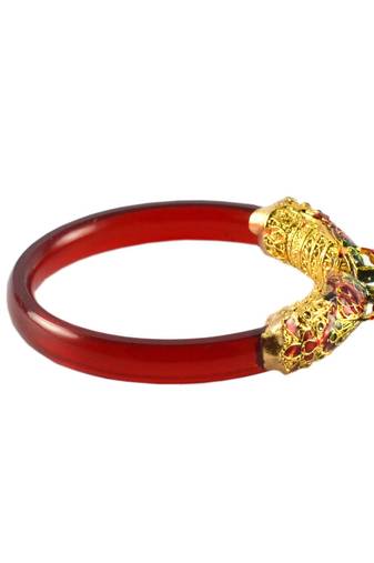 Extra Large Size Brass And Acrylic Bangle Color Red