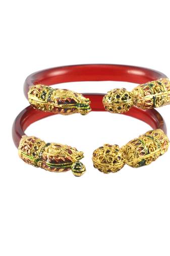 Extra Large Size Brass And Acrylic Bangle Color Red