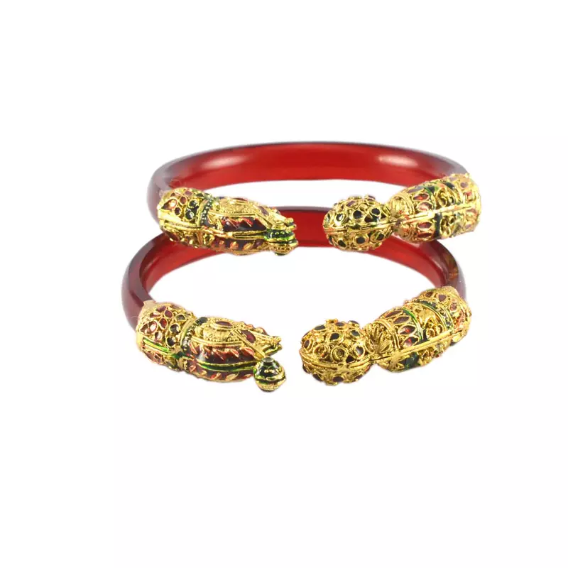 Extra Large Size Brass And Acrylic Bangle Color Red