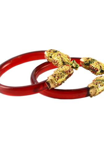 Extra Large Size Brass And Acrylic Bangle Color Red
