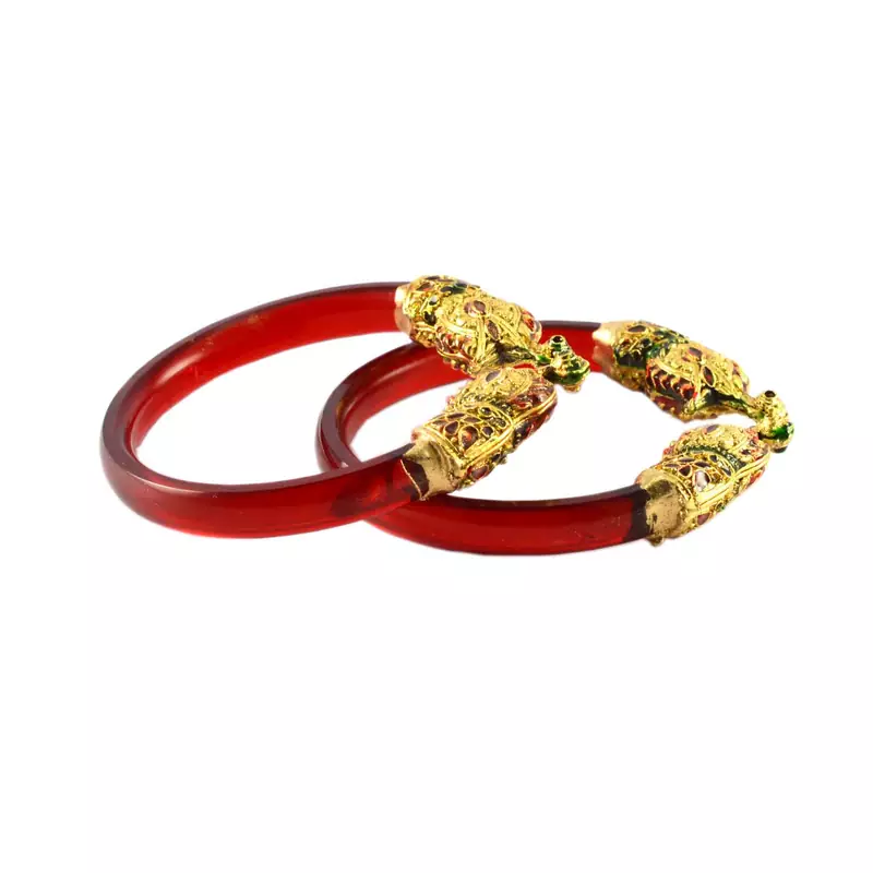 Extra Large Size Brass And Acrylic Bangle Color Red