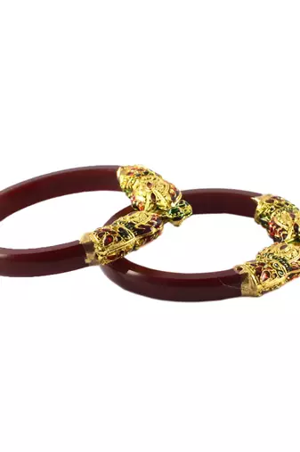 Extra Large Size Brass And Acrylic Bangle Color Maroon