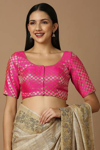 SALWAR STUDIO Women's Pink Woven Design Saree Blouse