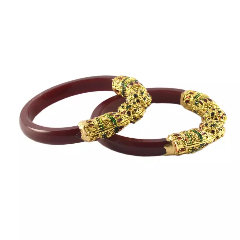 Extra Large Size Brass And Acrylic Bangle Color Maroon