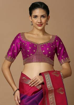 Magenta Silk Embroidered Readymade Blouse 1