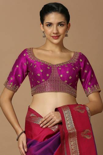 Magenta Silk Embroidered Readymade Blouse