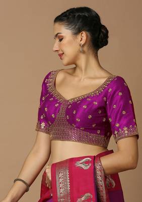 Magenta Silk Embroidered Readymade Blouse 2