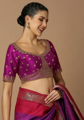 Magenta Silk Embroidered Readymade Blouse 3