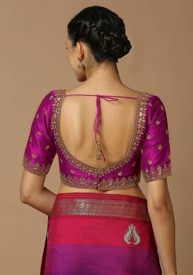 Magenta Silk Embroidered Readymade Blouse 4