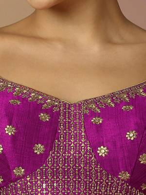 Magenta Silk Embroidered Readymade Blouse 5