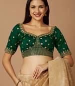 Emerald Green Silk Threadwork Readymade Blouse