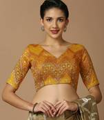 SALWAR STUDIO Women's Mustard Woven Design Saree Blouse
