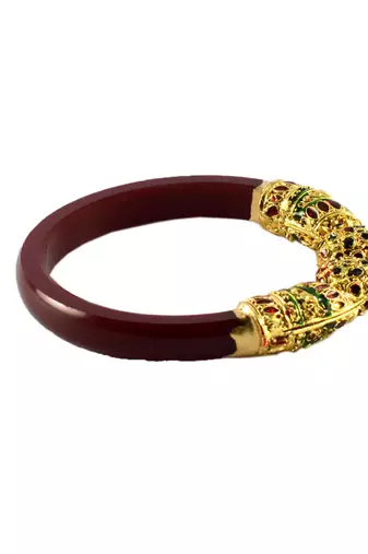 Extra Large Size Brass And Acrylic Bangle Color Maroon