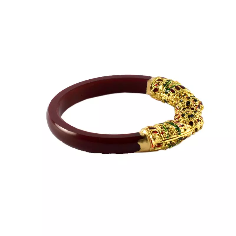 Extra Large Size Brass And Acrylic Bangle Color Maroon