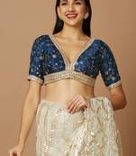 Navy Blue Silk Zari Embroidered Readymade Blouse