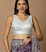 SALWAR STUDIO Women's Silver Solid Saree Blouse