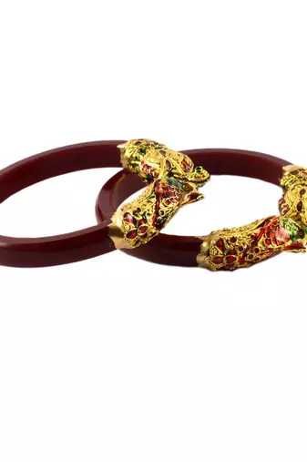 Extra Large Size Brass And Acrylic Bangle Color Maroon