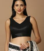 SALWAR STUDIO Women's Black Solid Saree Blouse