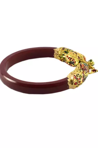 Extra Large Size Brass And Acrylic Bangle Color Maroon
