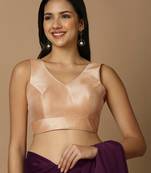 SALWAR STUDIO Women's Rose Gold V-Neck Saree Blouse