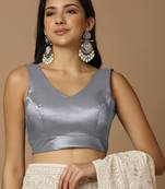 SALWAR STUDIO Women's Grey Solid Saree Blouse