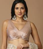 SALWAR STUDIO Women's Biege Ruched Saree Blouse