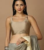 SALWAR STUDIO Women's Beige Solid Saree Blouse