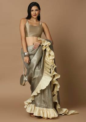 SALWAR STUDIO Women's Beige Solid Saree Blouse 6