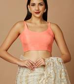 SALWAR STUDIO Women's Peach Solid Saree Blouse