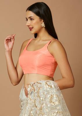 SALWAR STUDIO Women's Peach Solid Saree Blouse 2