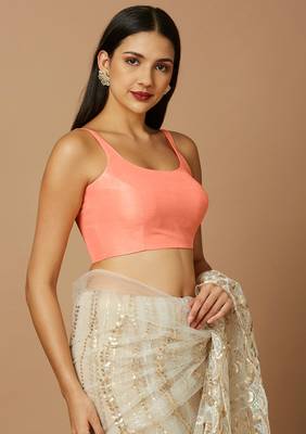 SALWAR STUDIO Women's Peach Solid Saree Blouse 3