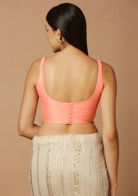 SALWAR STUDIO Women's Peach Solid Saree Blouse 4