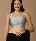SALWAR STUDIO Women's Silver Solid Saree Blouse