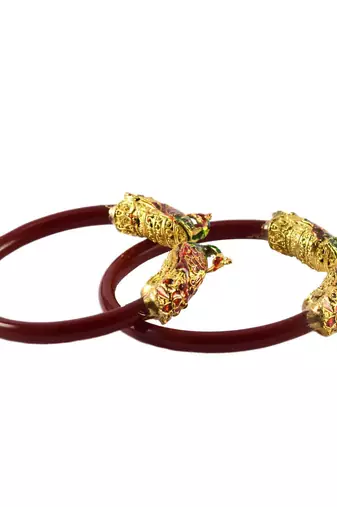 Extra Large Size Brass And Acrylic Bangle Color Maroon