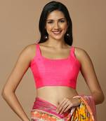 SALWAR STUDIO Women's Fuchsia Solid Saree Blouse