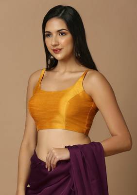 Mustard Silk Plain Readymade Blouse 2