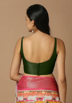 SALWAR STUDIO Women's Green Solid Saree Blouse 4